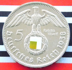 GERMAN 5 REICHSMARK 1938 G SWASTIKA HINDENBURG SILVER COIN 3RD REICH WW2 MARK BU