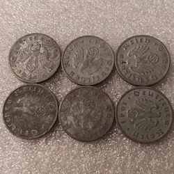 SIX WORLD WAR 2  1 REICHSPFENNIGS ~ GERMANY, HAS DAMAGE , 1940 1941 1942