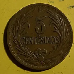 URUGUAY 1944 COIN WW2 5 CENTESIMOS COPPER