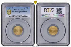 NAZI COIN - PCGS MS65 1937-A 5 PFENNIG PFG GERMANY, THIRD REICH J.363 WW2 467
