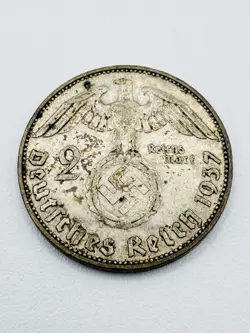 1937-J GERMANY 2 REICHSMARK THIRD REICH WW2 SILVER COIN