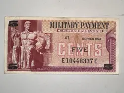 MILITARY PAYMENT CERTIFICATE 5 CENTS SERIES 692 (1970) CRISP COLLECTOR-GRADE MPC