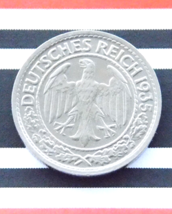GERMAN 50 REICHSPFENNIG 1935 G NICKEL COIN EAGLE 3RD REICH WW2 PFENNIG + RARE +