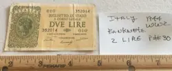 ITALY 1944 WW2 BANKNOTE 2 LIRE P#30A CIRC.