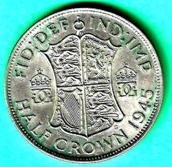 SUPERB 1945 GEORGE VL BRITISH SILVER HALF CROWN AU & FABULOUS DETAIL WW2 COIN