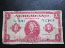 1943 NETHERLANDS 1 GULDEN BANKNOTE WWII WW2 WAR NOTE