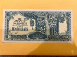 WW2 JAPANESE 10 DOLLARS BANKNOTE JAPAN MALAYA WWII CURRENCY PAPER MONEY
