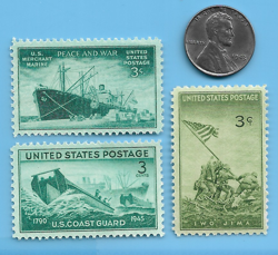 US WW2 1943 P STEEL PENNY & IWO JIMA MARINES COAST GUARD STAMP LOT WW2 ERA   #62