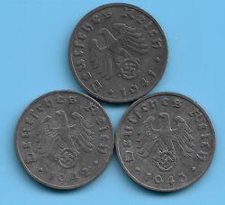 GERMANY THIRD REICH 1941 1942 1943 1 RPF SWASTIKA EAGLE COIN SET LOT WW2 ERA #62
