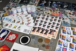 ESTATE LOT-US MILITARY PATCHES, STAMPS, WW2 ARMY PHOTO,  GERMAN SWASTIKA COINS