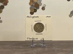 1944 PHILIPPINES FIVE CENTAVOS CIRCULATED WW2 WORLD COIN