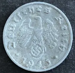 GERMANY-1943-THIRD REICH - 1 REICHSPFENNIG  COIN-WORLD WAR 2 - MINT A - BERLIN