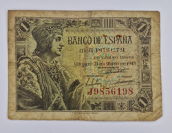 SPAIN 1 PESETAS CURRENCIES BANKNOTE 1943