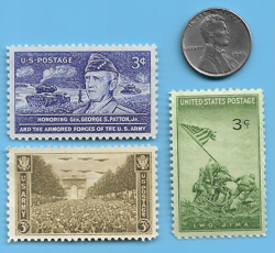 US WW2 1943 P STEEL PENNY & IWO JIMA MARINES PATTON STAMP LOT WW2 ERA        #60