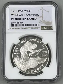 PF70 1991-1993 WORLD WAR 2 WWII COMMEMORATIVE PROOF SILVER DOLLAR NGC