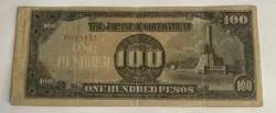 VINTAGE JAPANESE GOVERNMENT 100 PESOS PAPER MONEY WWII WW2