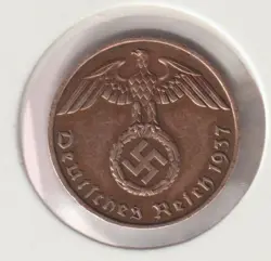 RARE WWII COPPER GERMAN WAR 1937-F WW2 GERMANY 1 REICHSPFENNIG COLLECTION COIN