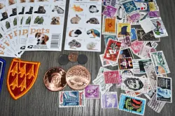 HUGE ESTATE LOT-WW2 ARMY US MILITARY PATCHES, STAMPS, COPPER ROUND, NAZI COINS