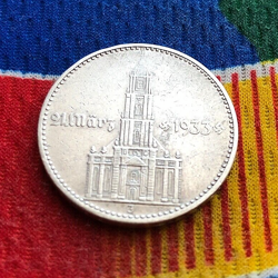 1934 J 2 MARK GERMAN SILVER WW2 GARRISONKIRCHE REICH COIN