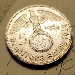 GERMANY 1939 G  5 REICHESMARK  SILVER  COIN 3RD REICH WW2 PFENNIG RP