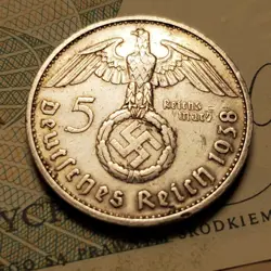 GERMANY 1938 G  5 REICHESMARK  SILVER  COIN 3RD REICH WW2 PFENNIG RP