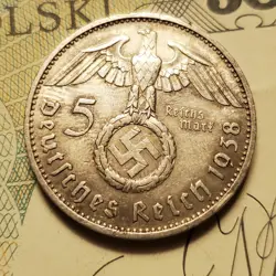 GERMANY 1938 F  5 REICHESMARK  SILVER  COIN 3RD REICH WW2 PFENNIG RP