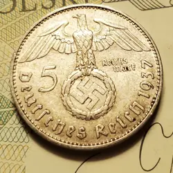GERMANY 1937 J  5 REICHESMARK  SILVER  COIN 3RD REICH WW2 PFENNIG RP