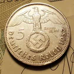 GERMANY 1937 G  5 REICHESMARK  SILVER  COIN 3RD REICH WW2 PFENNIG RP