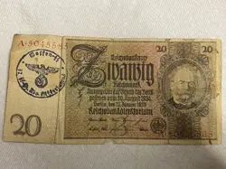GERMAN   WW2 BANKNOTE WITH MILITARY STAMP NR 9