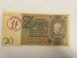 GERMAN   WW2 BANKNOTE WITH MILITARY STAMP NR 4