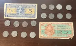 LOT OF MIXED UNITED STATES MILITARY PAYMENT CERTIFICATES AND WW2 STEEL PENNYS