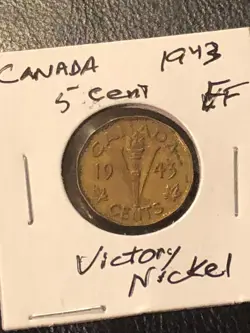 1943 CANADA FIVE 5 CENTS VICTORY NICKEL WW2 - EF