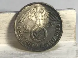 GERMANY 1938-B SILVER 2 MARK FROM WW2 THIRD REICH IN HIGH GRADE FREE SHIPPING. R