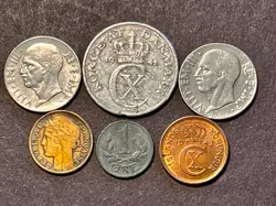 6 WORLD WAR 2 COINS 1939-1945 FRANCE,ITALY,DENMARK,SWEDEN,ICELAND ALL DIFFERENT