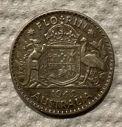 1942 AUSTRALIA FLORIN - WW2 DATE EXCELLENT SILVER COIN - VF