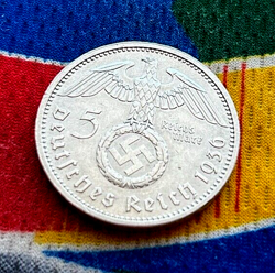 1936 A 5 MARK GERMAN WW2 SILVER COIN THIRD REICH  REICHSMARK AU