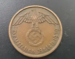 1939-A NAZI GERMANY THIRD REICH 2 REICHSPFENNIG WW2 ERA SWASTIKA COIN