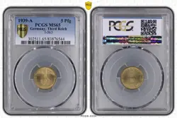 NAZI COIN - PCGS MS65 1939-A 5 PFENNIG PFG GERMANY, THIRD REICH J.363 WW2