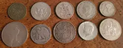 10 OLD WORLD SILVER & USA COIN LOT - EARLY 1922-1973 ALL SILVER WW2 PEACE DOLLAR