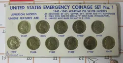 JEFFERSON SILVER NICKEL EMERGENCY COINAGE SET WW2 - 11 COINS