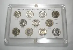 1942-1945 WWII UNCIRCULATED JEFFERSON WARTIME 35% SILVER NICKEL COIN SET, WW2