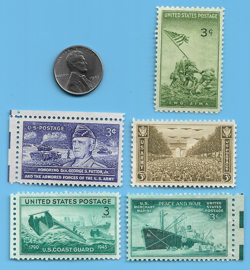 US WW2 1943 P STEEL PENNY & IWO JIMA MARINES COAST GUARD STAMP LOT WW2 ERA   #88