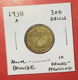 1938A GERMANY THIRD REICH SWASTIKA WORLD WAR 2! SWASTIKA! 2 PFENNIG!
