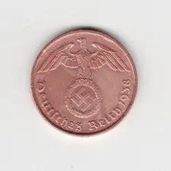 1938 F 2 REICHSPFENNIG NAZI COIN GENUINE BRONZE THIRD REICH GERMANY WW2 NEAR AU