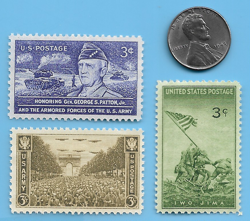 US WW2 1943 P STEEL PENNY & IWO JIMA MARINES PATTON STAMP LOT WW2 ERA        #80