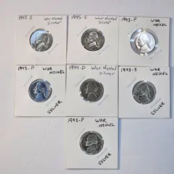 LOT OF 7 SILVER WAR NICKLES WW2 ERA RANDOM DATES