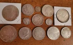 13 OLD WORLD SILVER & USA COIN LOT - EARLY 1893-1966 ALL SILVER WW2 PEACE DOLLAR