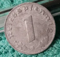 1943 WW2  1 REICHSPFENNIG~ GERMANY, HEAVILY CIRCULATED