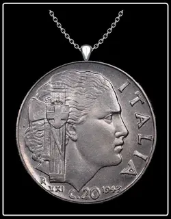 ALWAYSHANDCRAFTED ITALY 20 CENTESIMI NECKLACE - SILVER WW2 ERA COIN PENDANT
