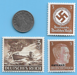 GERMANY WW2 1941 D 1 RPF SWASTIKA COIN & HITLER SWASTIKA STAMP LOT WW2 ERA #4
